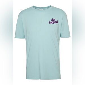 Sandro Men’s Light Blue Crew Neck Shit Happens Short Sleeve Tee‎ Small